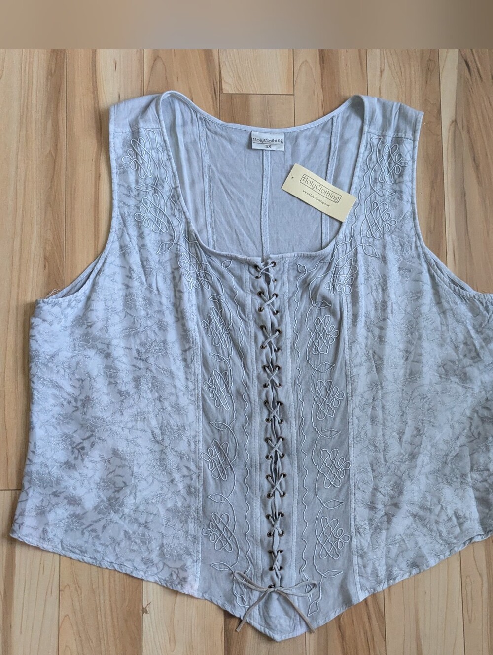 Holy Clothing Top 4X New Silver Embroidered Corset Top 100% Viscose